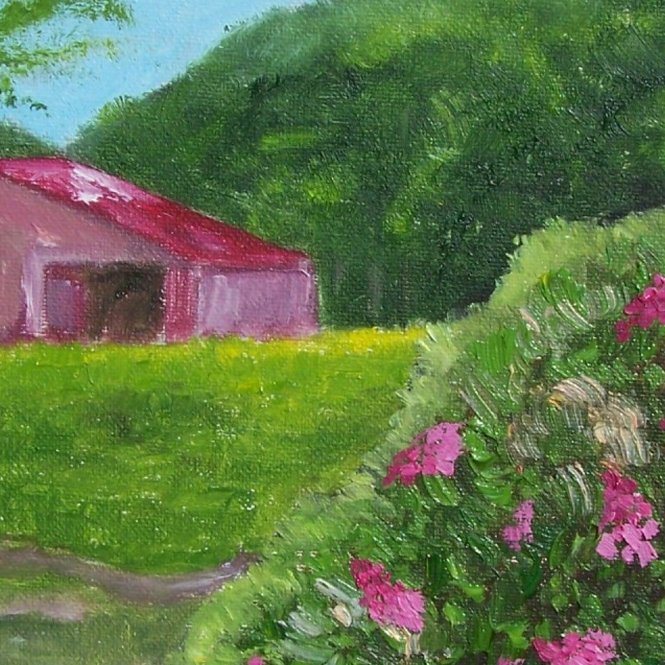 Painting titled 'Looking towards the barn' by Monica Fallini