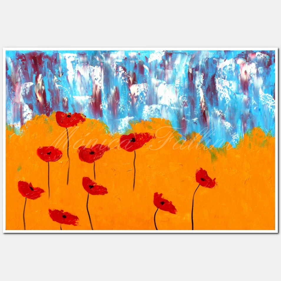 Painting titled 'Red Poppies on ice' by Monica Fallini