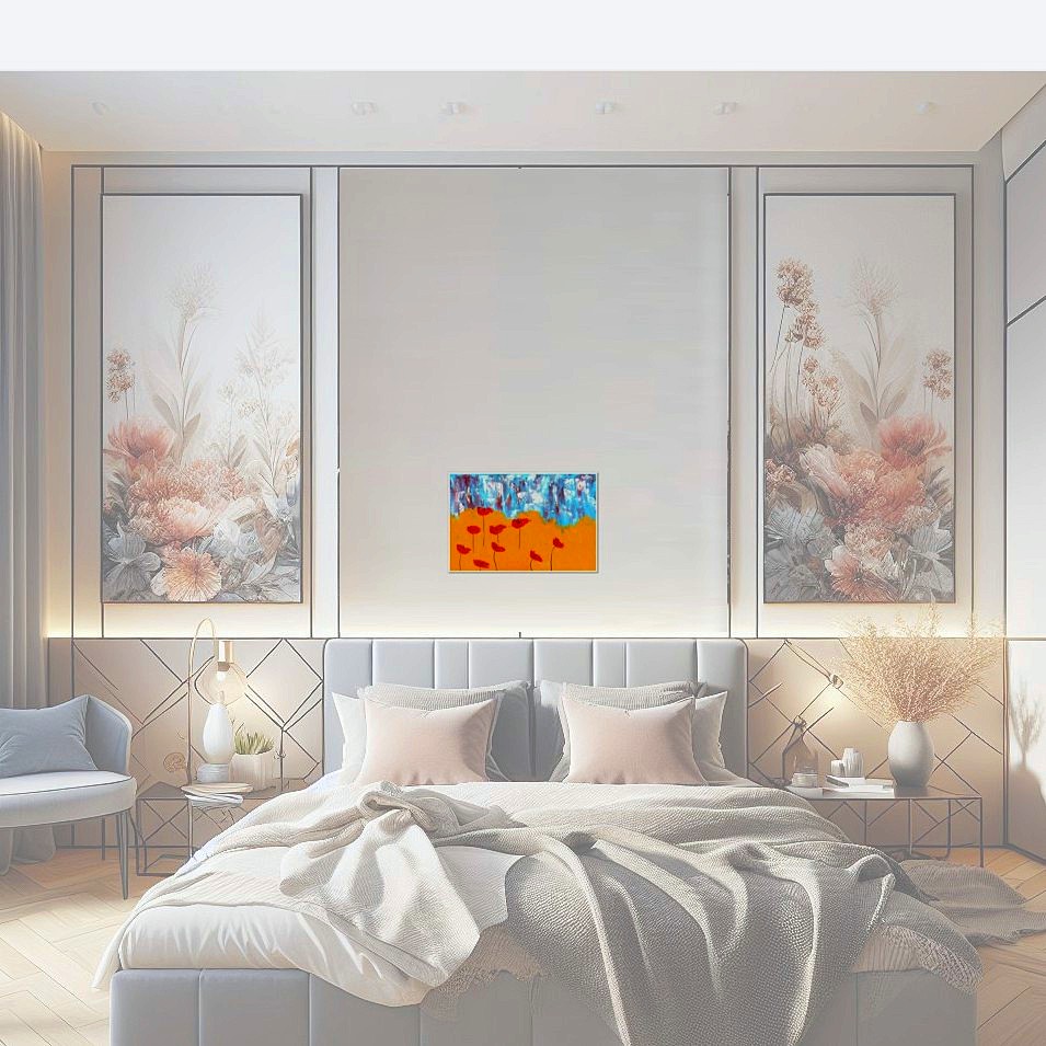 Painting titled 'Red Poppies on ice' by Monica Fallini