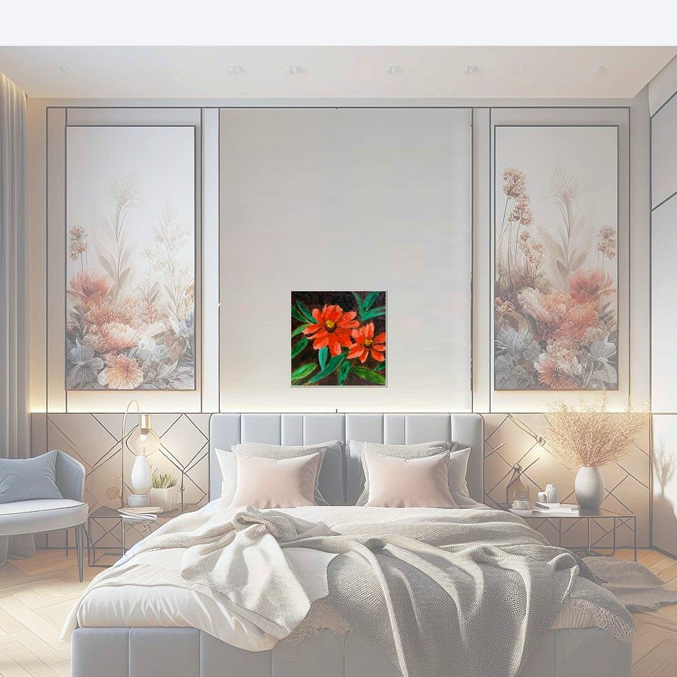 Painting titled 'A piece of orange flowers' garden' by Monica Fallini