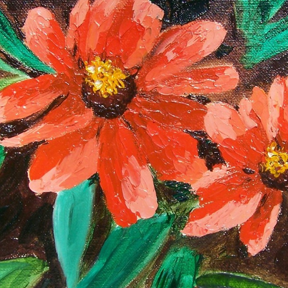 Painting titled 'A piece of orange flowers' garden' by Monica Fallini