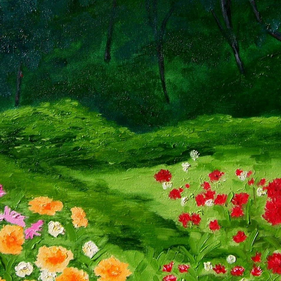 Painting titled 'Landscape with flowers' by Monica Fallini