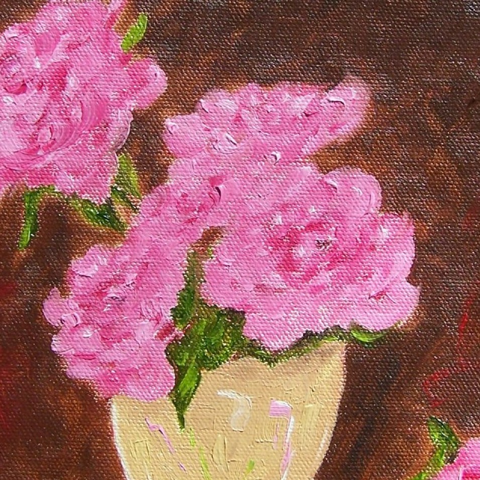 Painting titled 'Pink roses in a vase' by Monica Fallini