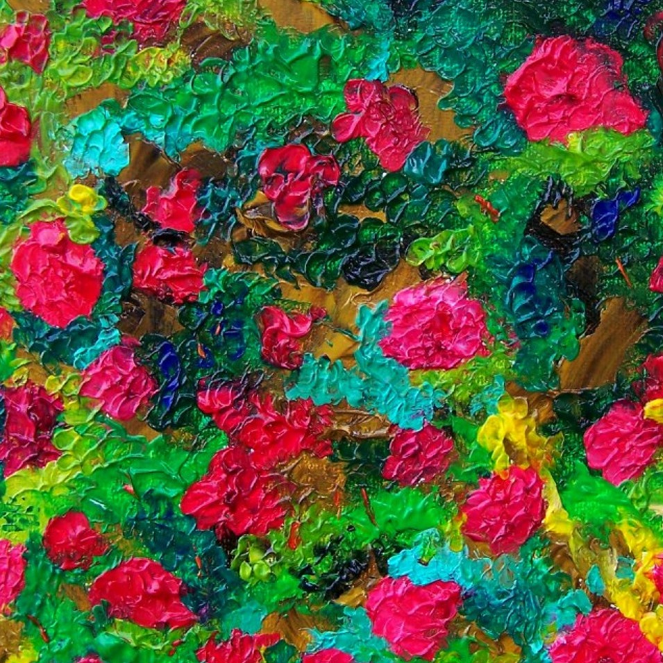 Painting titled 'Red flowers garden' by Monica Fallini
