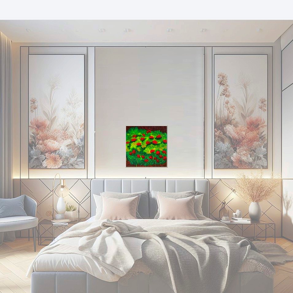 Painting titled 'Red flowers garden III' by Monica Fallini