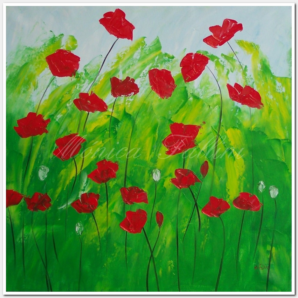 Painting titled 'Red Poppies in the garden' by Monica Fallini
