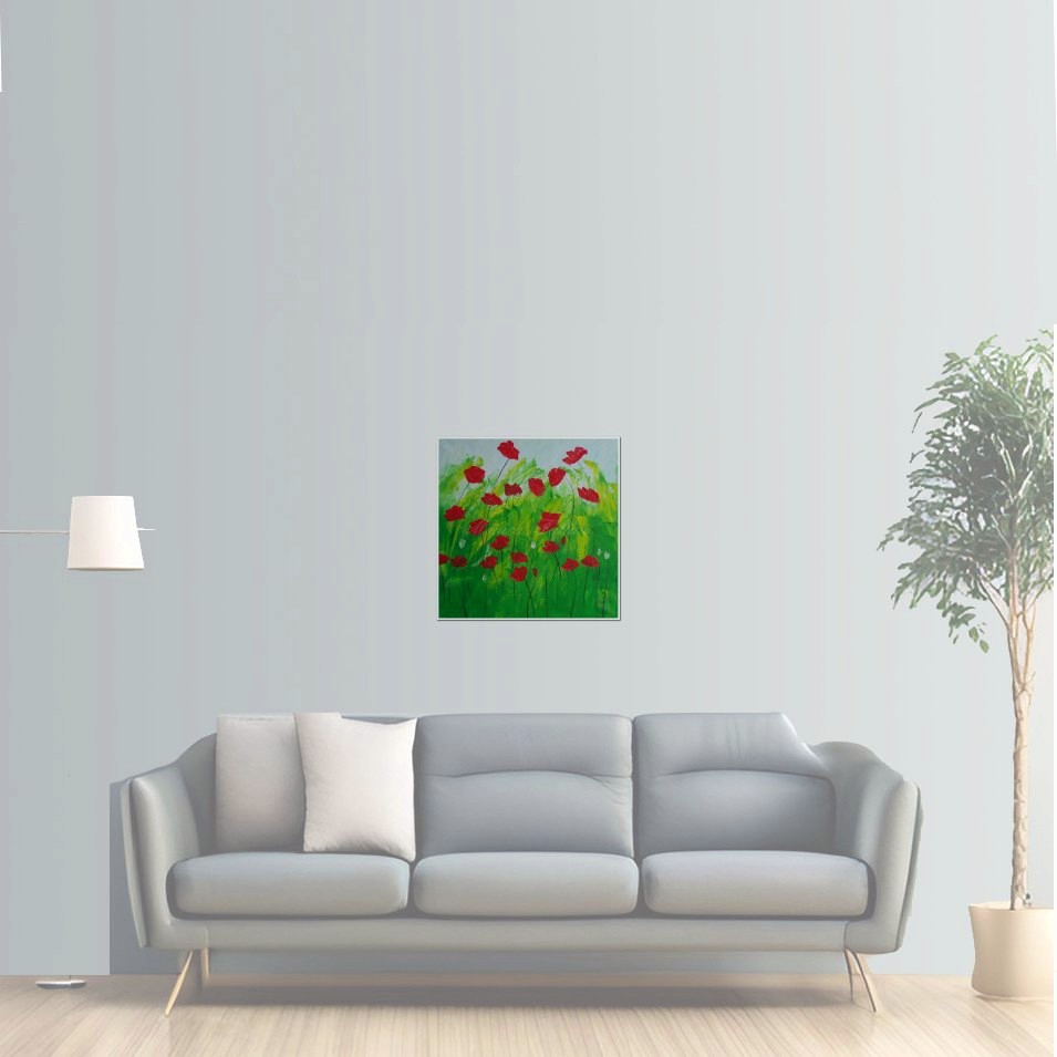 Painting titled 'Red Poppies in the garden' by Monica Fallini