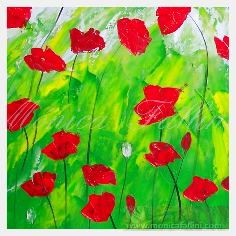 Painting titled 'Red Poppies in the garden' by Monica Fallini