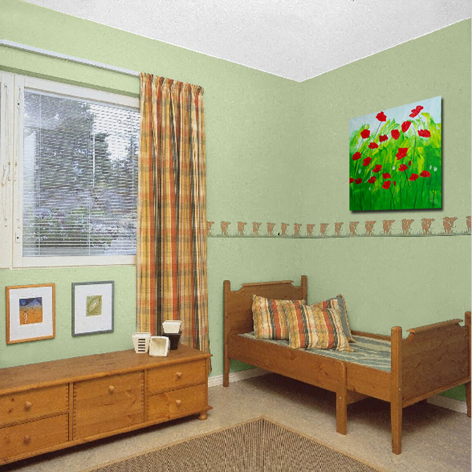 Painting titled 'Red Poppies in the garden' by Monica Fallini