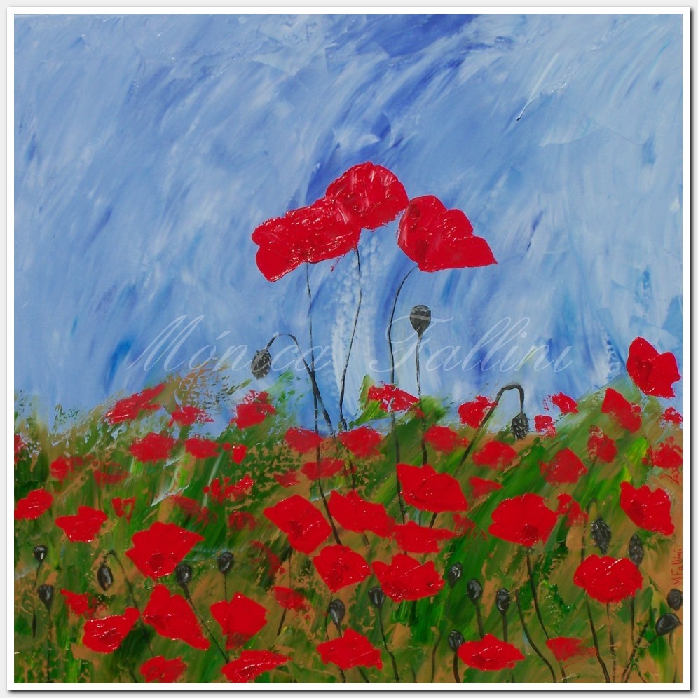 Painting titled 'A garden of Poppies dream' by Monica Fallini
