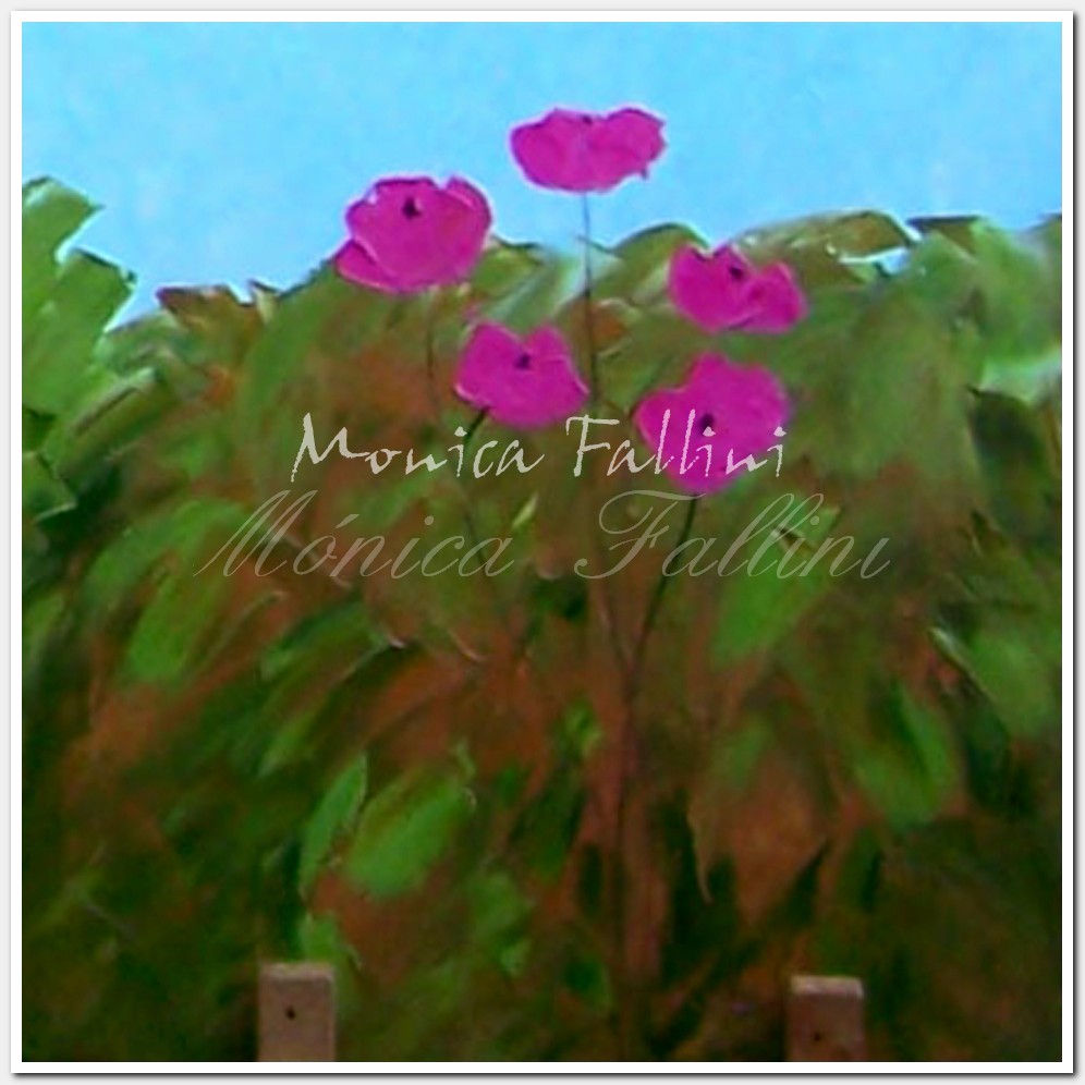 Painting titled 'Pink Poppies garden' by Monica Fallini