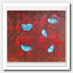 Sky-blue Poppies on red
