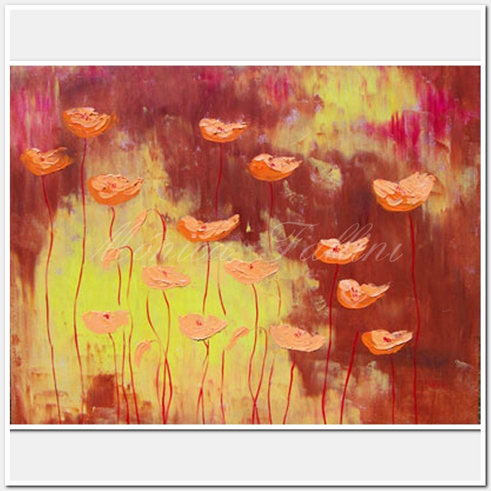 Painting titled 'A landscape of orange Poppies' by Monica Fallini
