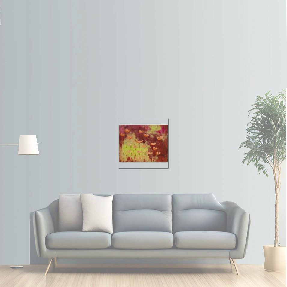 Painting titled 'A landscape of orange Poppies' by Monica Fallini