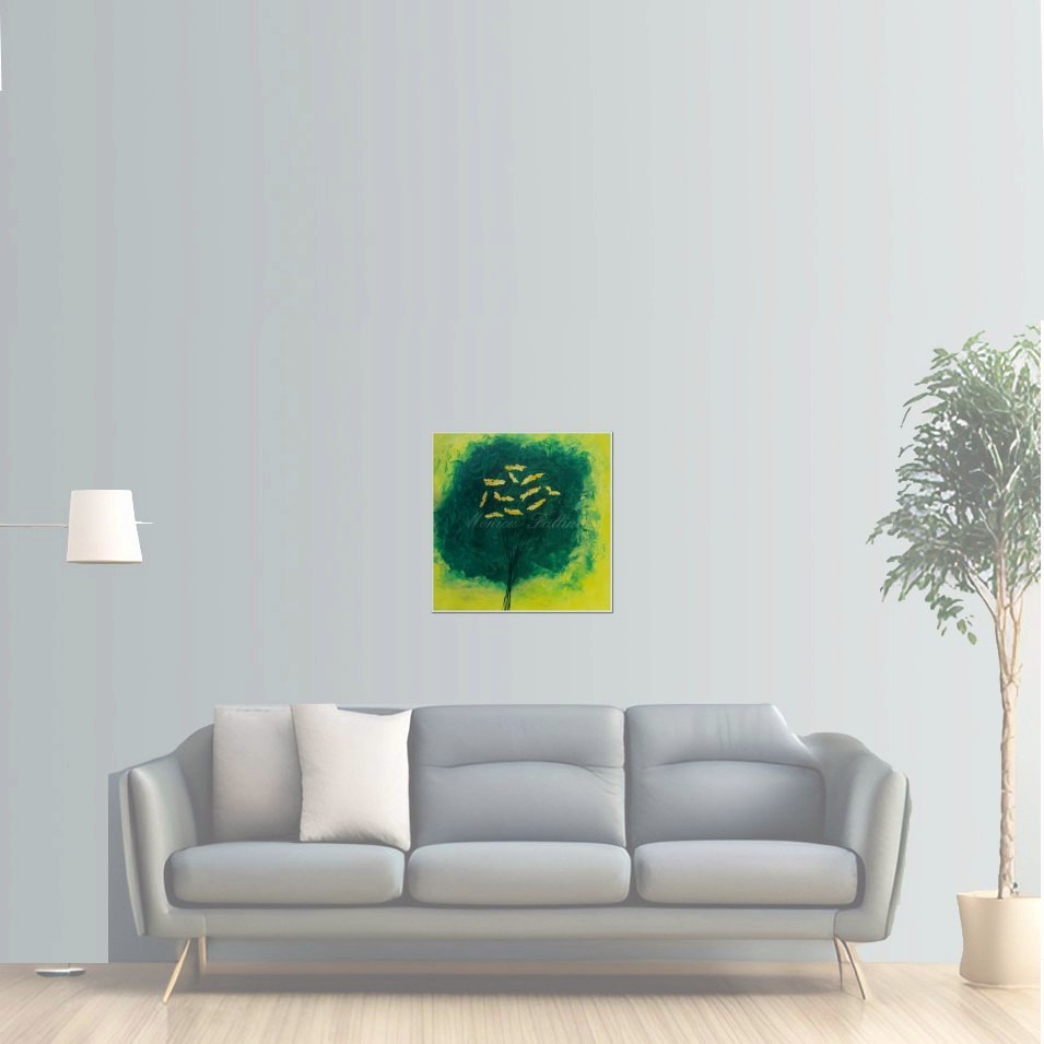 Painting titled 'Yellow Poppies on green' by Monica Fallini