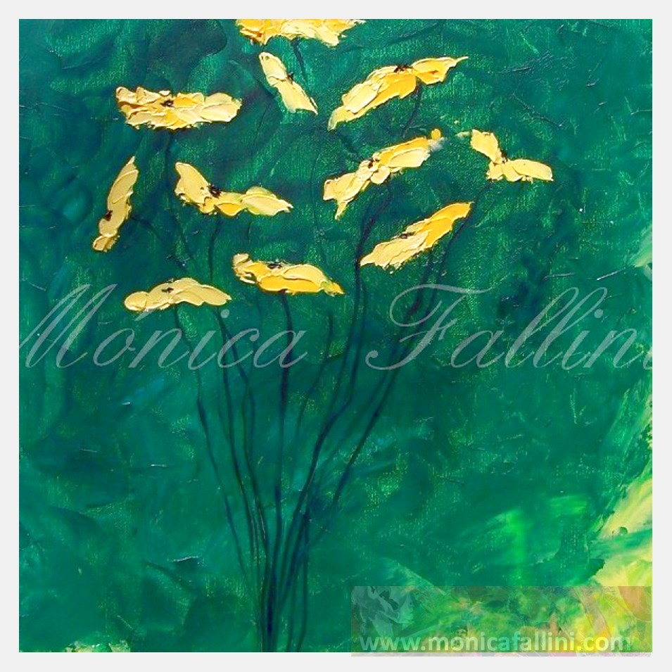 Painting titled 'Yellow Poppies on green' by Monica Fallini