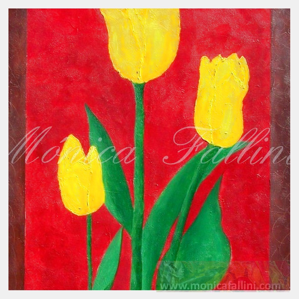 Painting titled 'Yellow Tulips in a frame.' by Monica Fallini