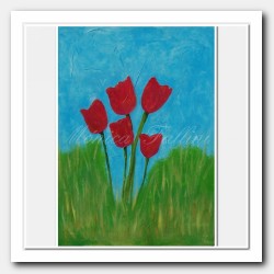 Red tulips and green pastures