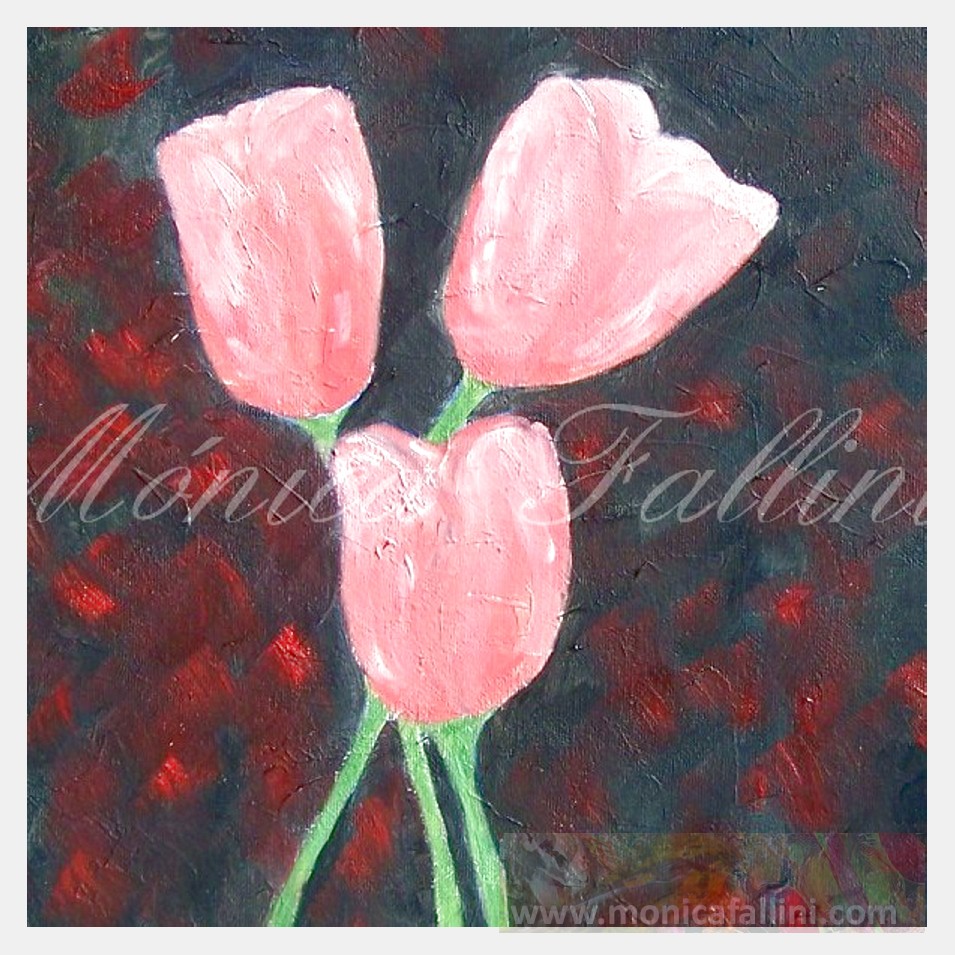 Painting titled 'Three pink Tulips' by Monica Fallini