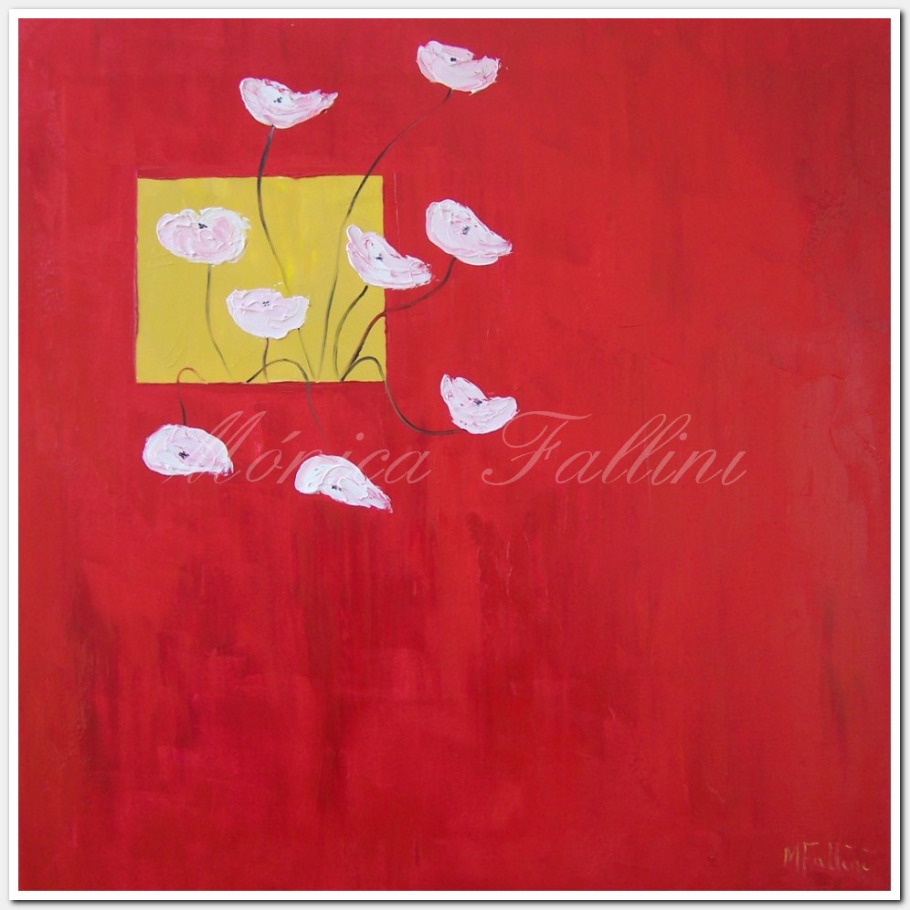 Painting titled 'White Poppies out of the window' by Monica Fallini