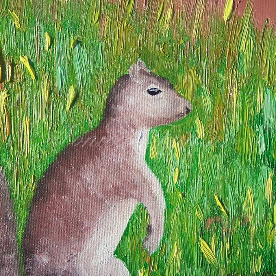 Painting titled 'squirrel looking for some food ...' by Monica Fallini