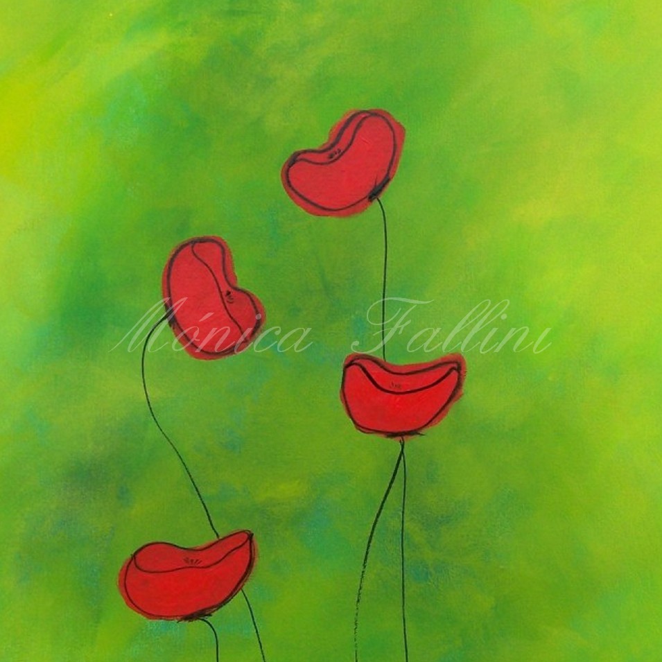 Painting titled 'Four dancing poppies ' by Monica Fallini