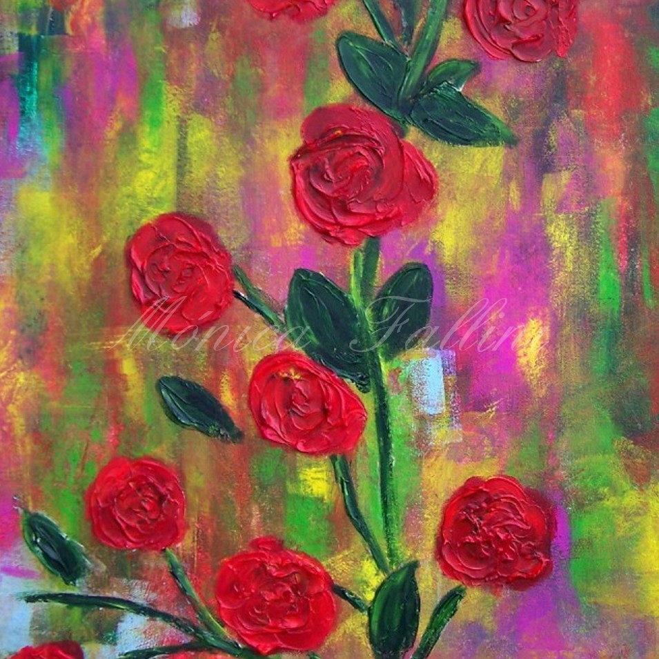 Painting titled '10 Roses longing for Spring' by Monica Fallini
