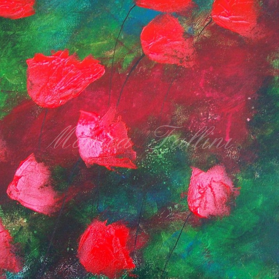 Painting titled 'My sweet Poppies on turbulent times.' by Monica Fallini