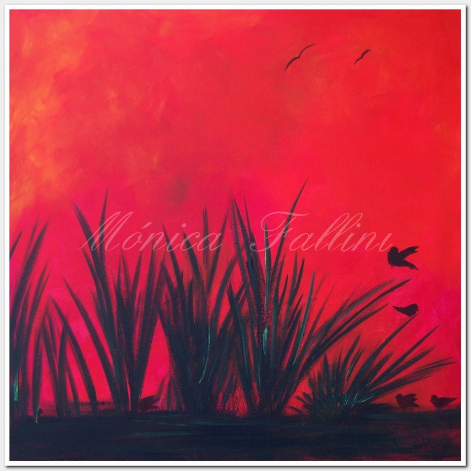 Painting titled 'Meeting at sunset' by Monica Fallini