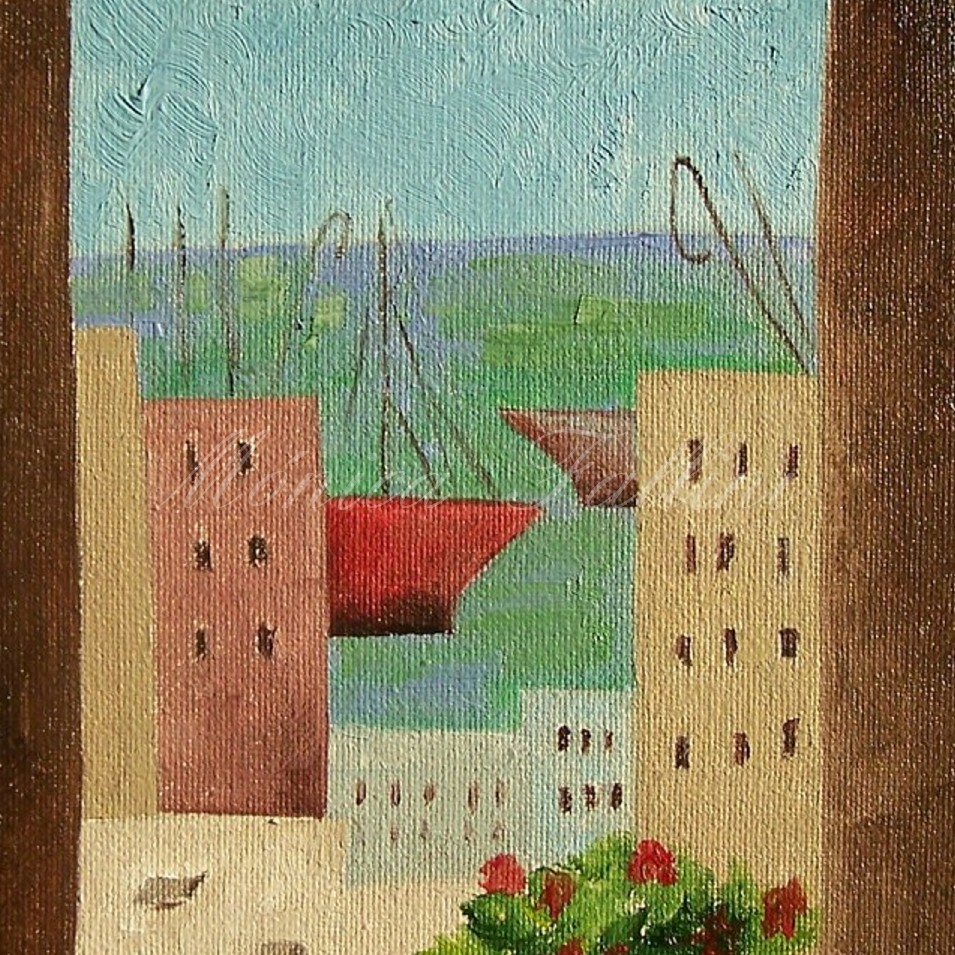 Painting titled 'Memories of the Old City. Montevideo.' by Monica Fallini