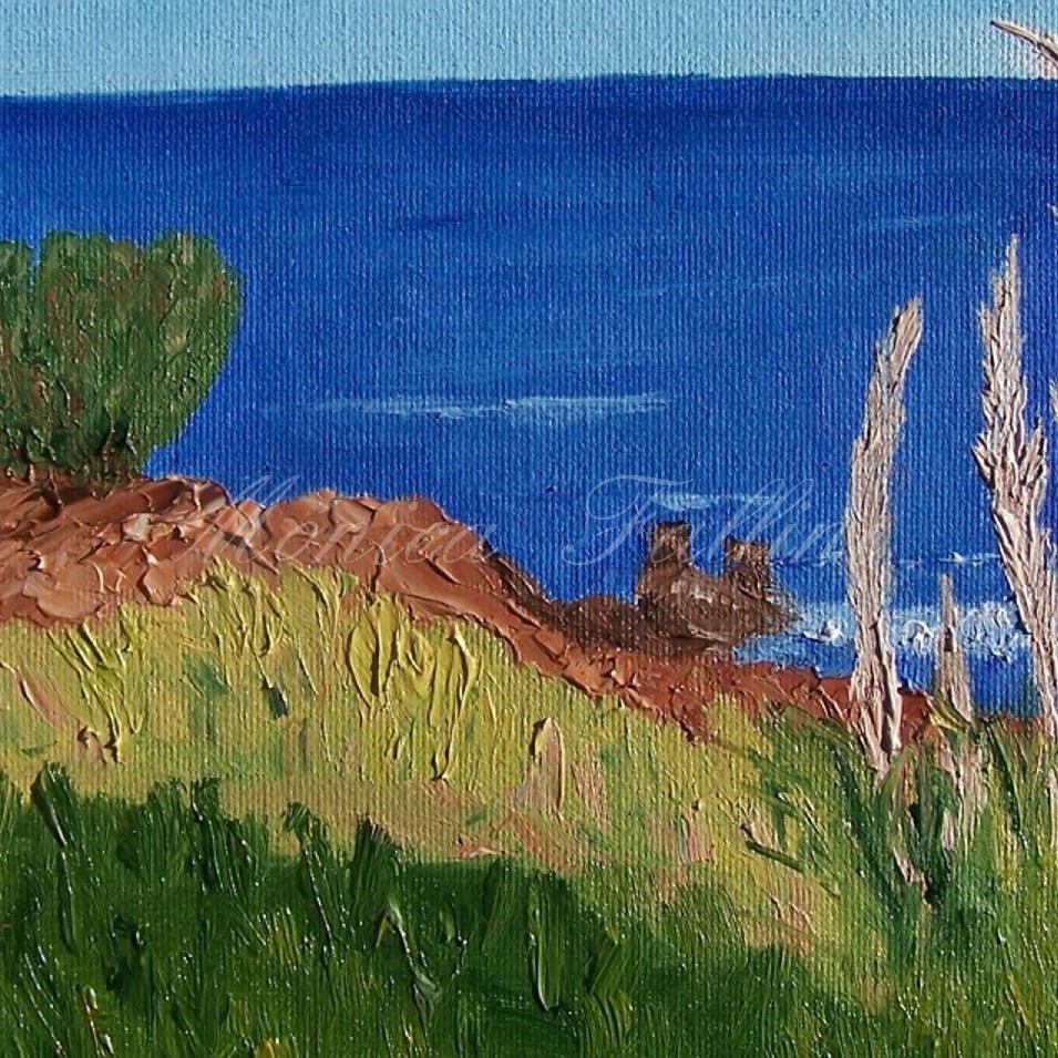 Painting titled 'Cuchilla Alta I, the coast in Winter' by Monica Fallini
