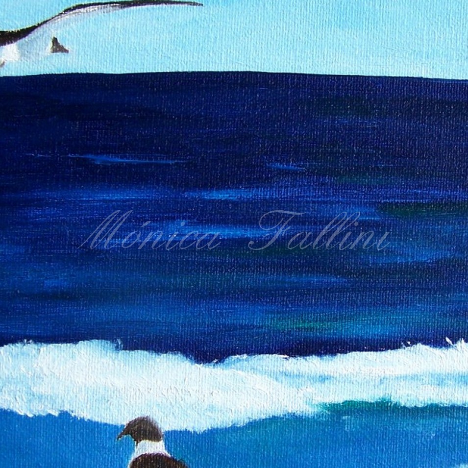 Painting titled 'Galveston VIII, calm sea with seagulls' by Monica Fallini