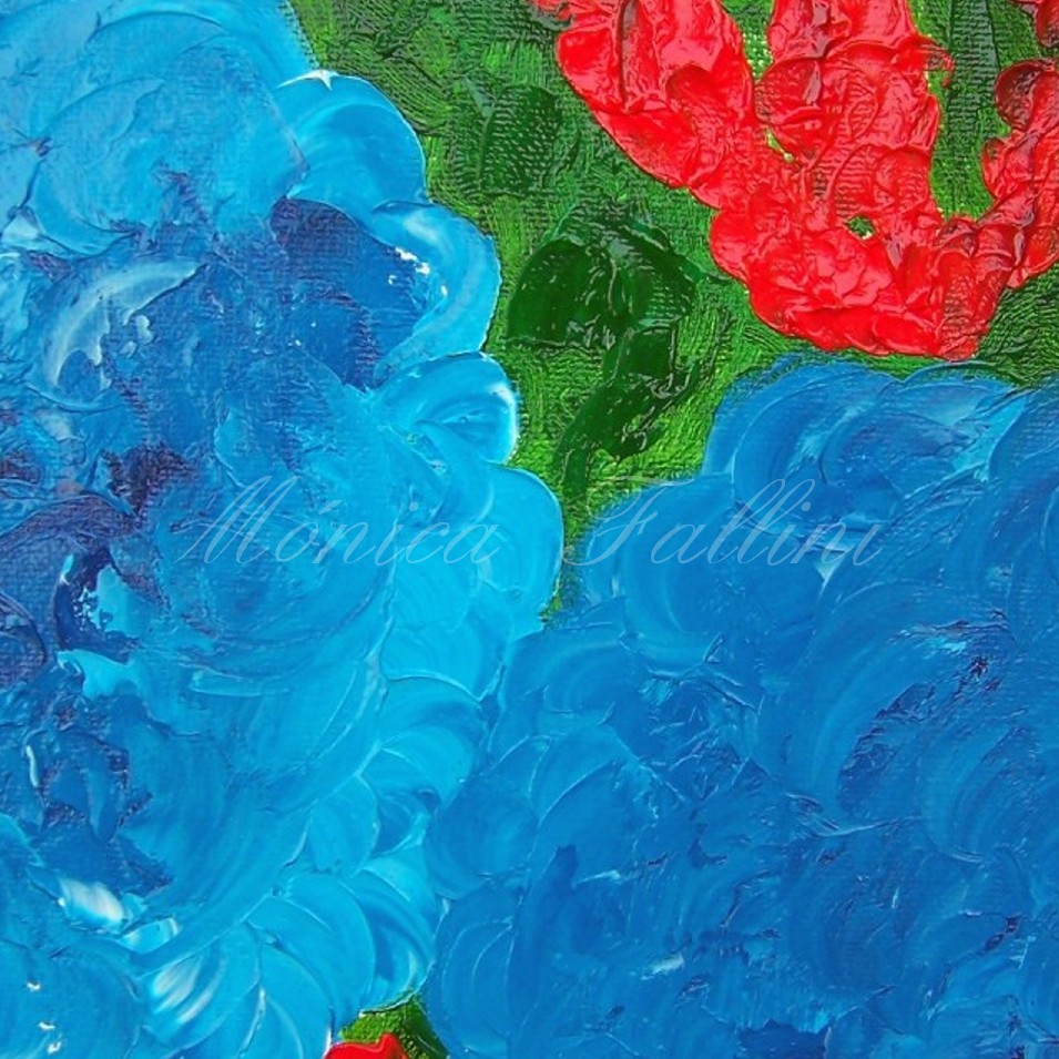 Painting titled 'Dream garden, Hydrangeas' by Monica Fallini