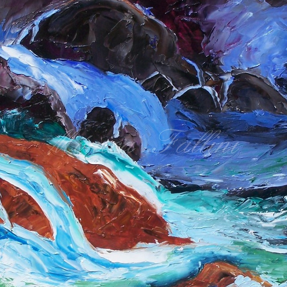 Painting titled 'Study of the sea at night with rocks.' by Monica Fallini
