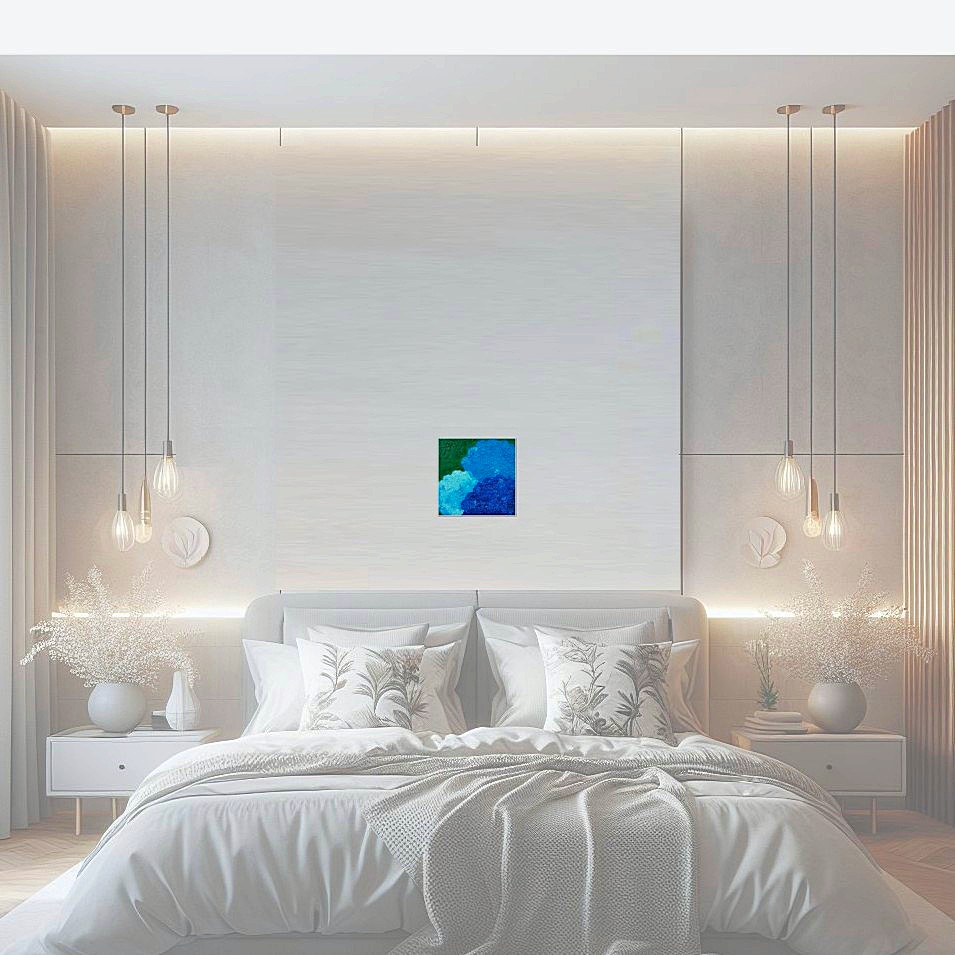 Painting titled 'Blue Hydrangeas' melodies.' by Monica Fallini
