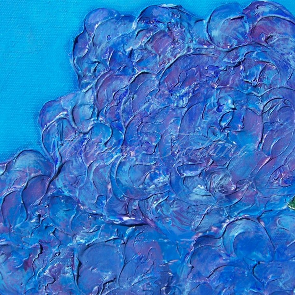 Painting titled 'Blue Hydrangeas, sculpted painting.' by Monica Fallini