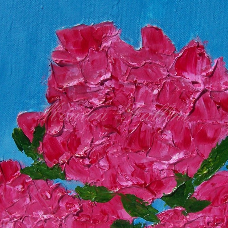 Painting titled 'Pink Hydrangeas, sculpted painting.' by Monica Fallini