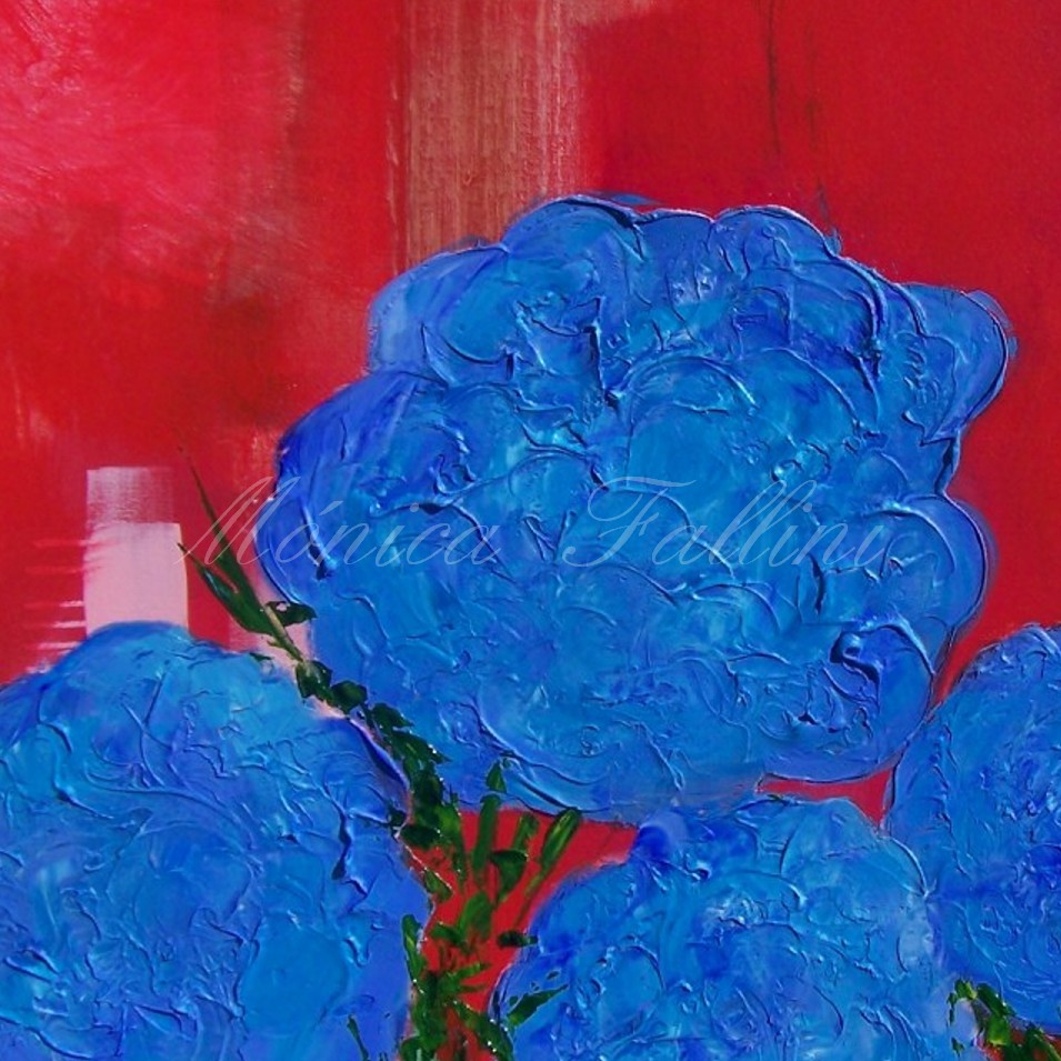 Painting titled 'Abstraction with Hydrangeas' by Monica Fallini