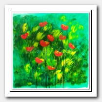 Red Poppies on green landscape