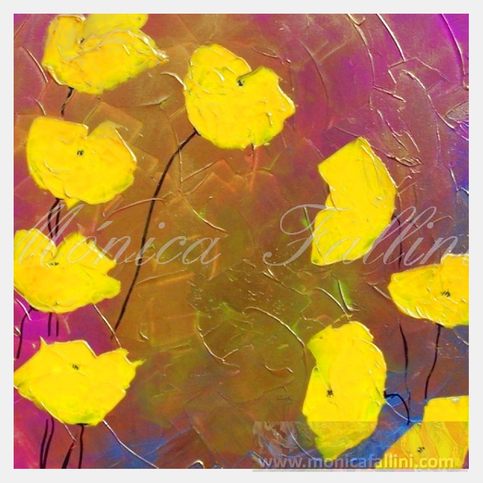 Painting titled 'Two groups of yellow Poppies' by Monica Fallini