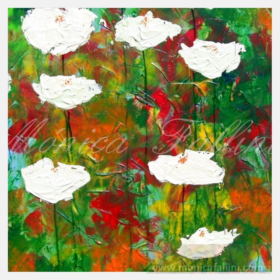 Painting titled 'Thirteen happy Poppies' by Monica Fallini