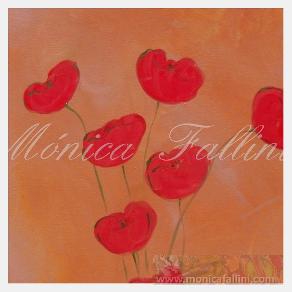 Painting titled 'Seven dancing Poppies' by Monica Fallini