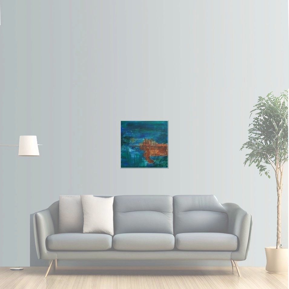 Painting titled 'Rock formations under the sea' by Monica Fallini