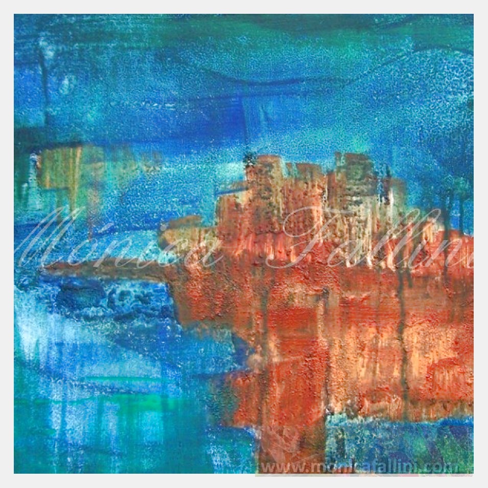 Painting titled 'Rock formations under the sea' by Monica Fallini