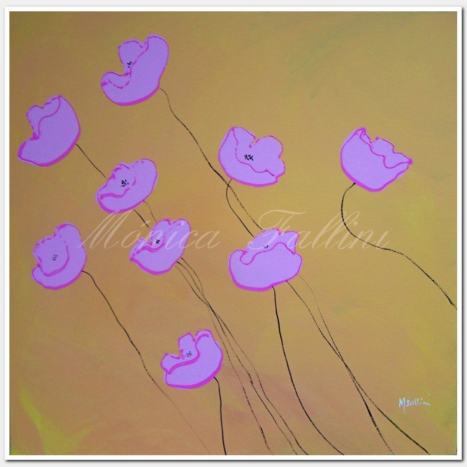 Painting titled 'Pink poppies on a windy day' by Monica Fallini