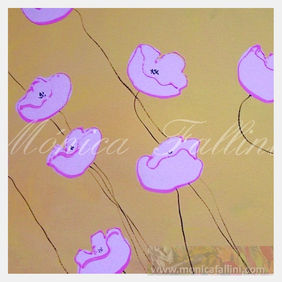 Painting titled 'Pink poppies on a windy day' by Monica Fallini