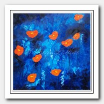 Orange Poppies on blue II