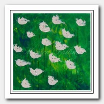 Windy days, white Poppies on green