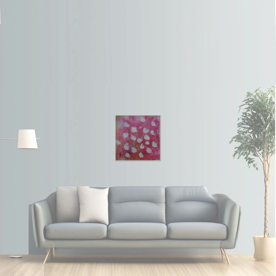 Painting titled 'White Poppies on pink' by Monica Fallini
